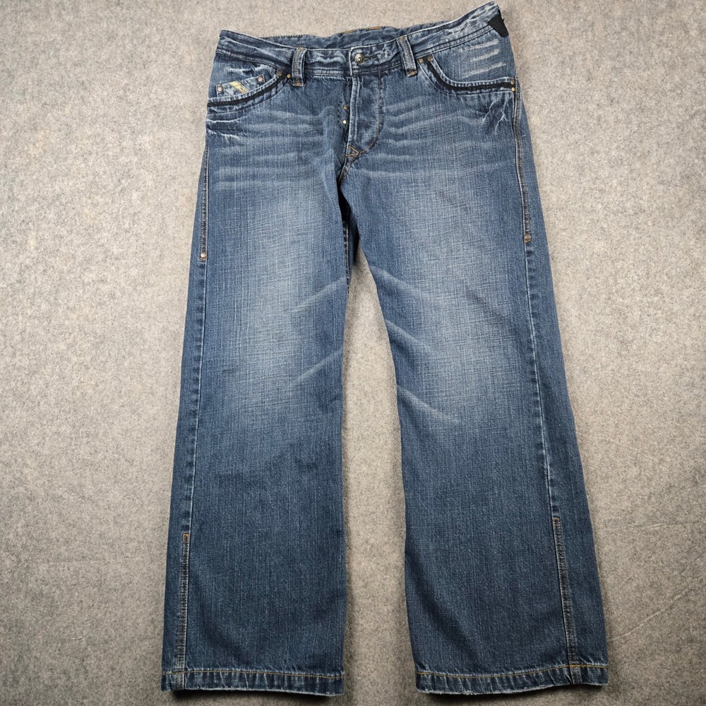 Diesel Busky Jeans Mens 36x30 Blue Wide Leg Distressed Denim Y2K Grunge Faded